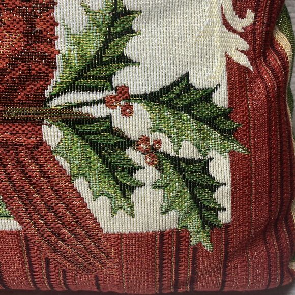 Red Cardinal Burlap/Velvet Accent Throw Pillow Embroidered 15" Square Christmas - Picture 3 of 8